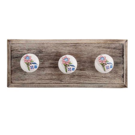 Multicolor Rose Flat Ceramic Wooden Hooks